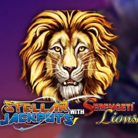 Stellar Jackpots with Serengeti Lions slot logo by Lightning Box Game at Spinjo Casino