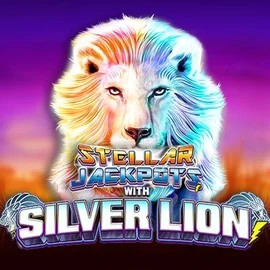 Stellar Jackpots with Silver Lion online game logo by Lightning Box Game on spinjos.ca